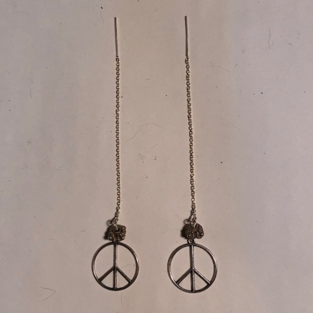 Sterling Silver Peace sign ear threader earrings